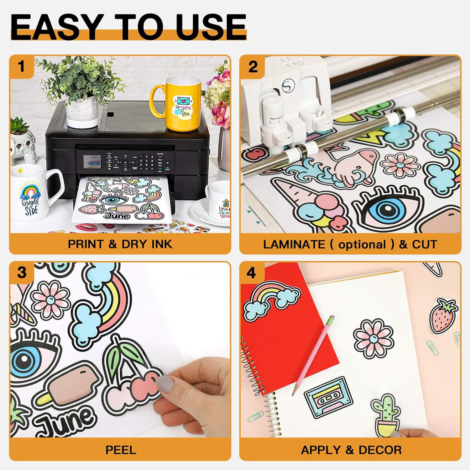 HTVRONT Printable Vinyl for Inkjet Printer & Laser Printer – 40 Pcs Glossy White
