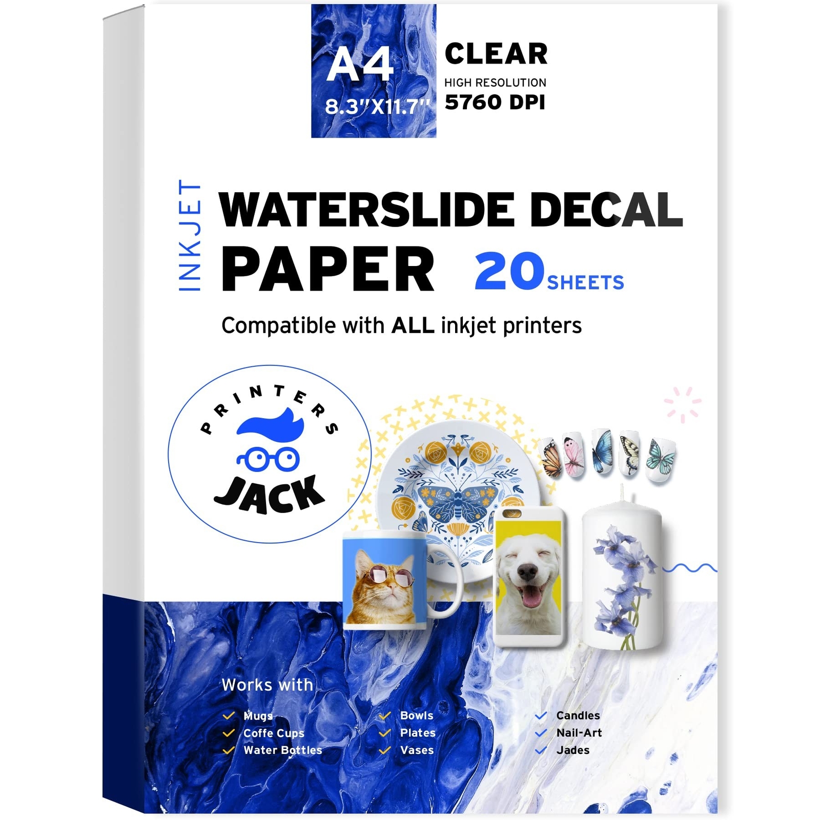 Printers Jack Water Slide Decal Paper Inkjet Clear 20 Sheets 8.5 x 11 inches …