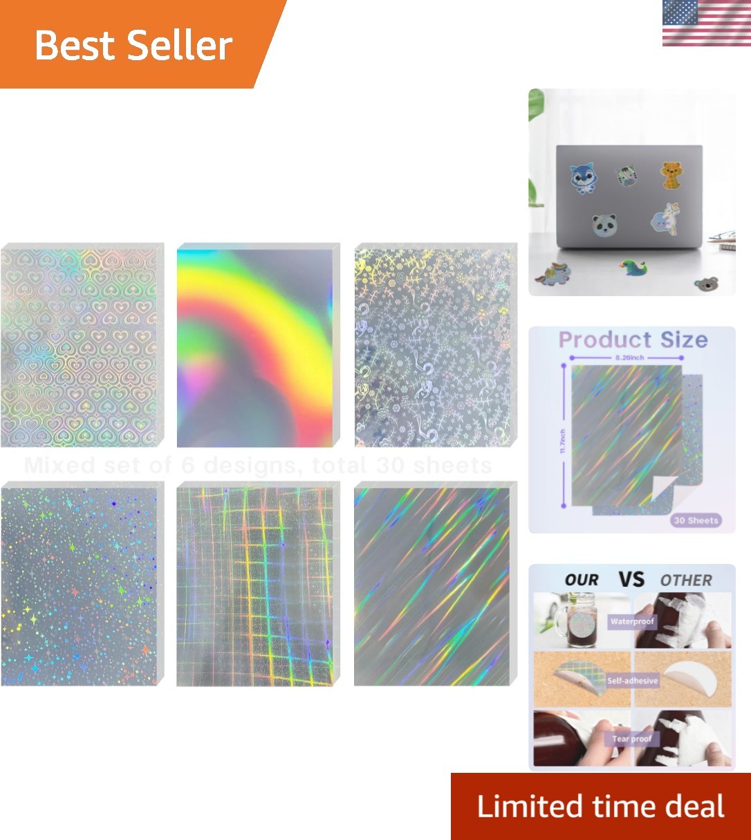 30 Sheets Holographic Sticker Paper for Inkjet&Laser Printer, Printable Vinyl…