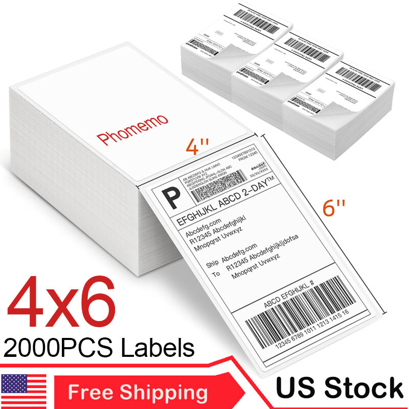 2000 4×6″ Fanfold Direct Thermal Shipping Label for Munbyn Rollo Phomemo Printer