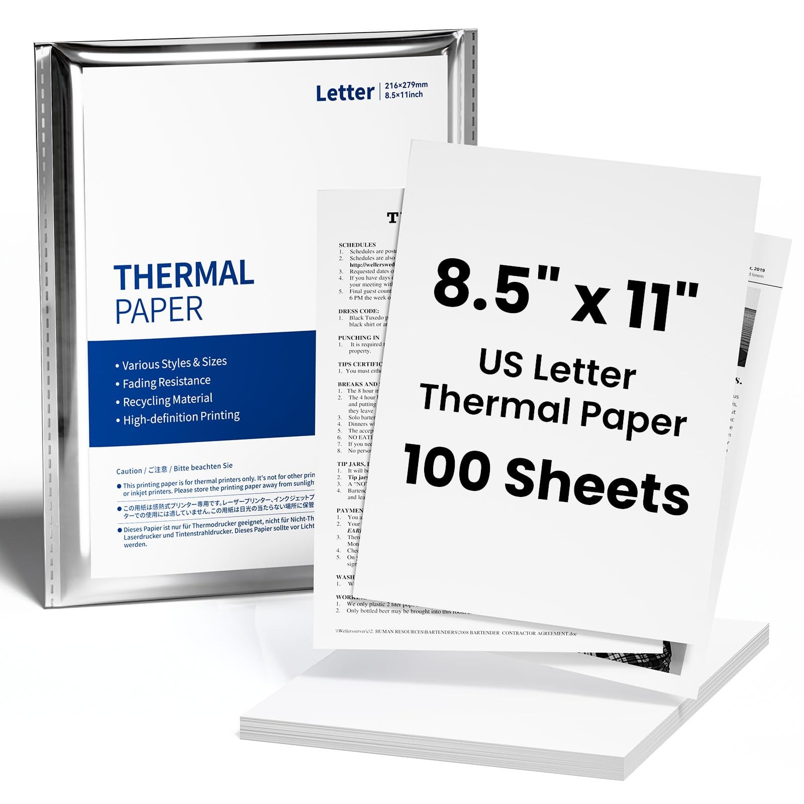 Thermal Printer Paper US Letter Size, 100 8.5″ x 11″ white