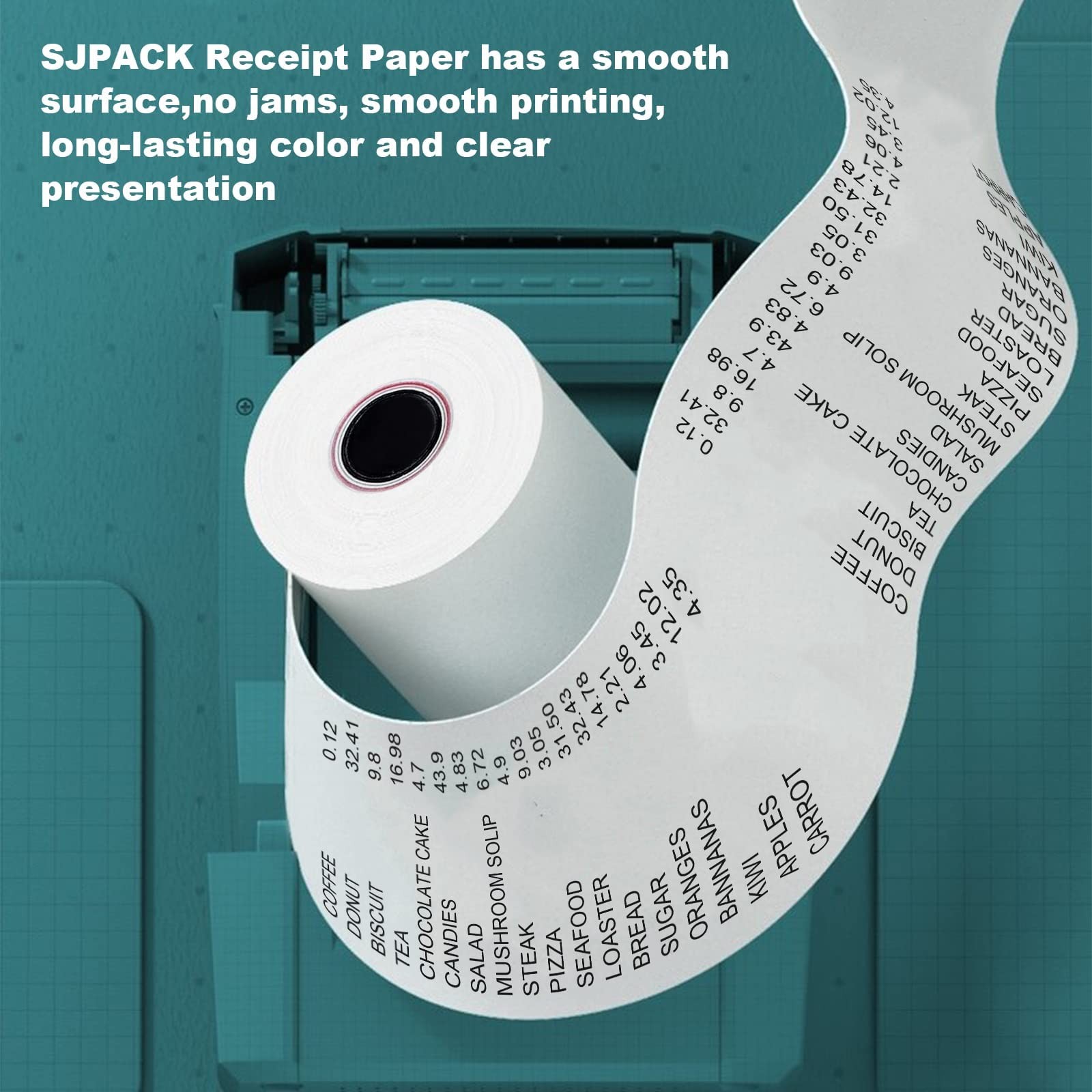 SJPACK Thermal Paper 3 1/8 x 119ft Pos Receipt 3-1/8″ x 119′, White,Red