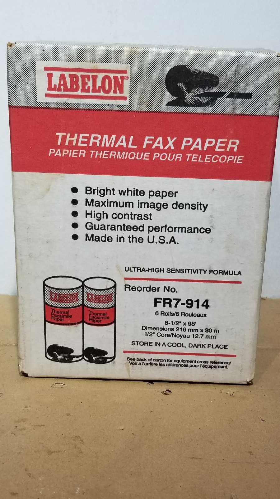6 Rolls -Labelon Thermal Facsimile Paper FR7-194 8.5”x98 Ft. Brand New Fax Paper