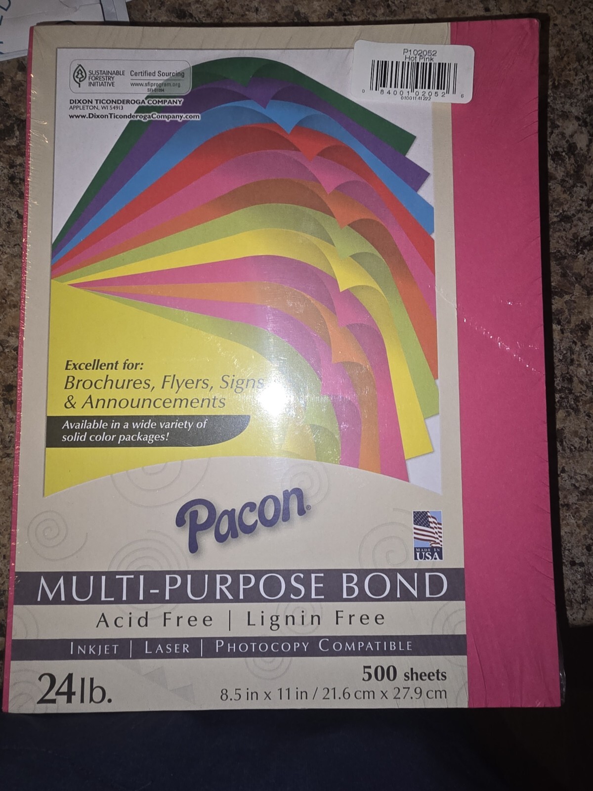 Pacon Kaleidoscope Multipurpose Paper, 24 lbs., 8.5″ x 11″, Hot Pink, 500/Ream