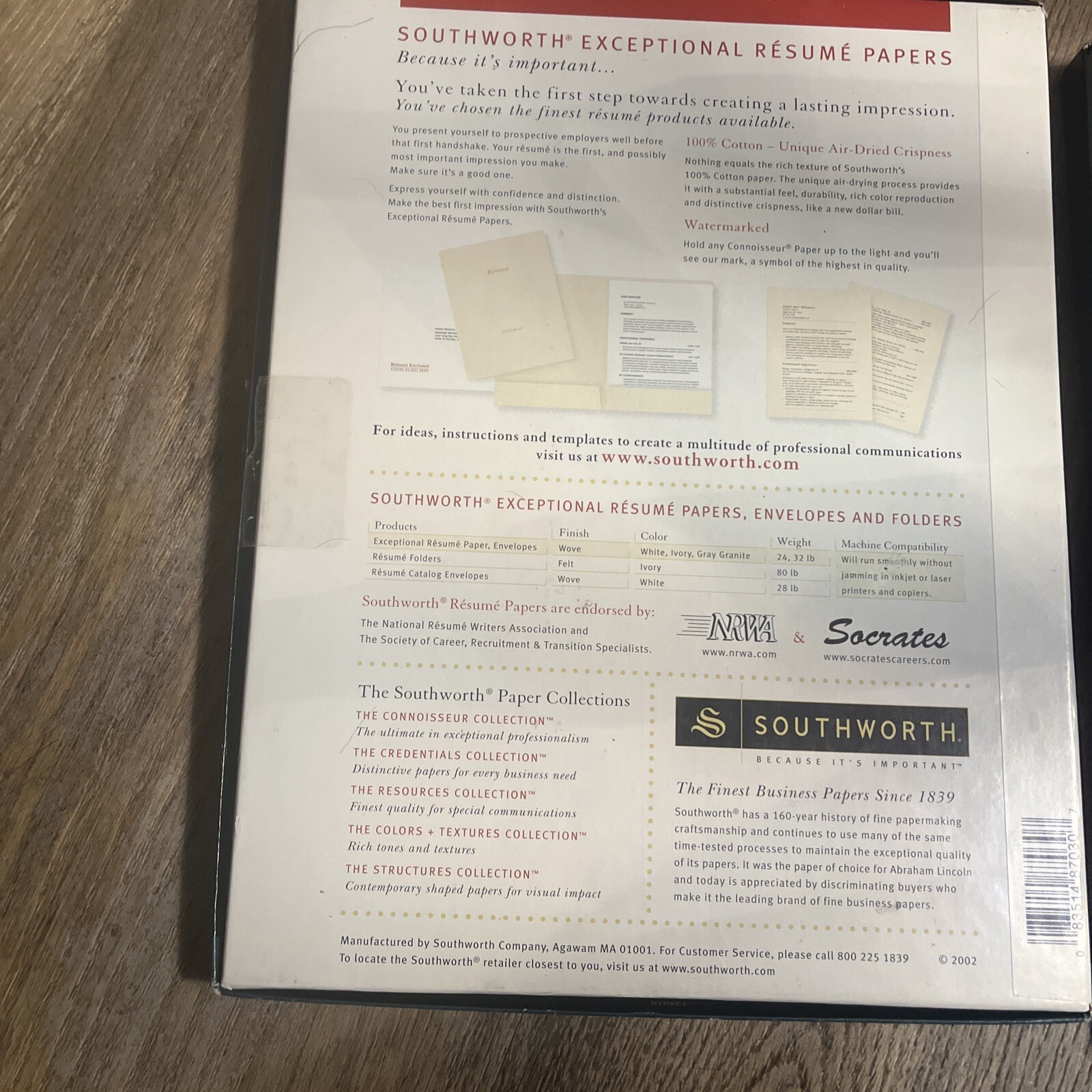 2 Boxes Southworth 100% Cotton Resume Paper Ivory 24 lbs 8.5×11″ 100/Box R14ICF