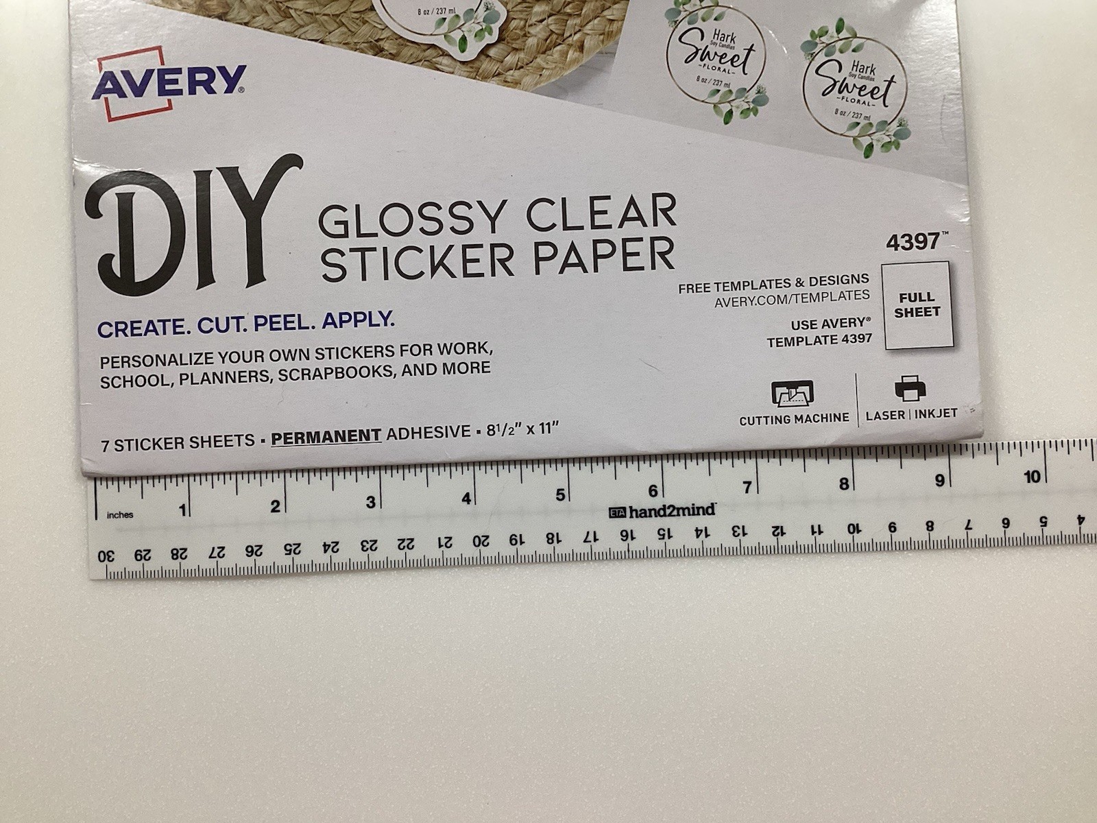 Avery DIY Glossy Clear Sticker Paper #4397 8 1/2” x11” 7 Sheets Laser/Inkjet