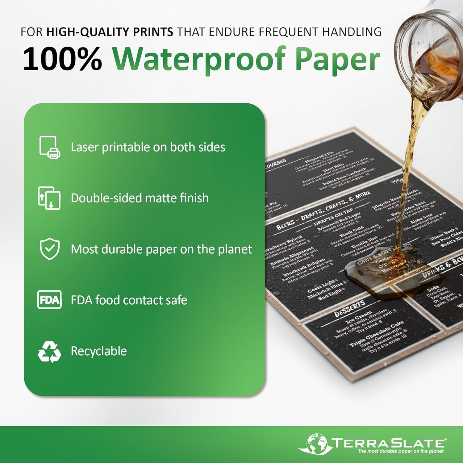 Bright White Waterproof Printer Paper 8.5×11, 50 Sheets, 10 MIL, Versatile Use