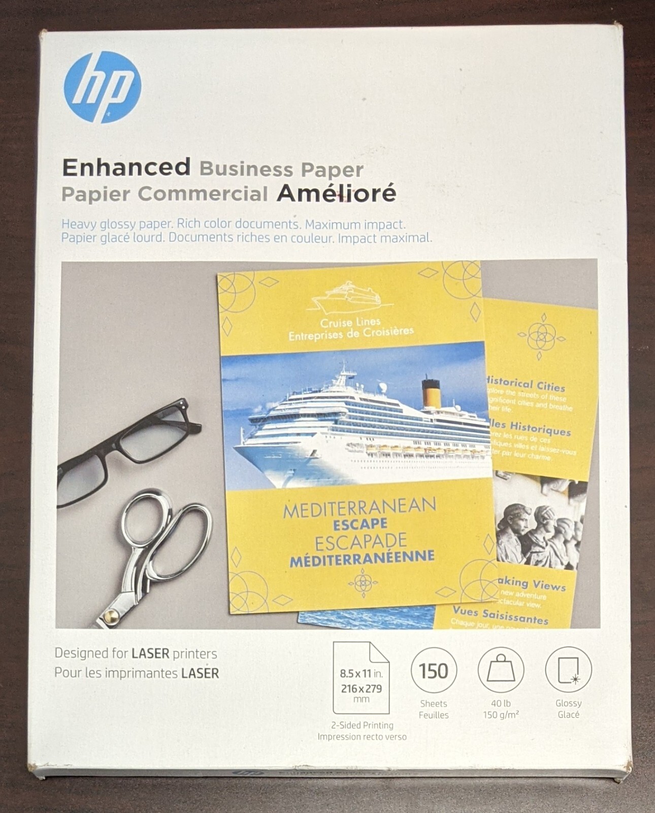 HP Color Laser Glossy Brochure Paper 97 Bright 40lb 8.5×11 White 150/Pack Q6611A
