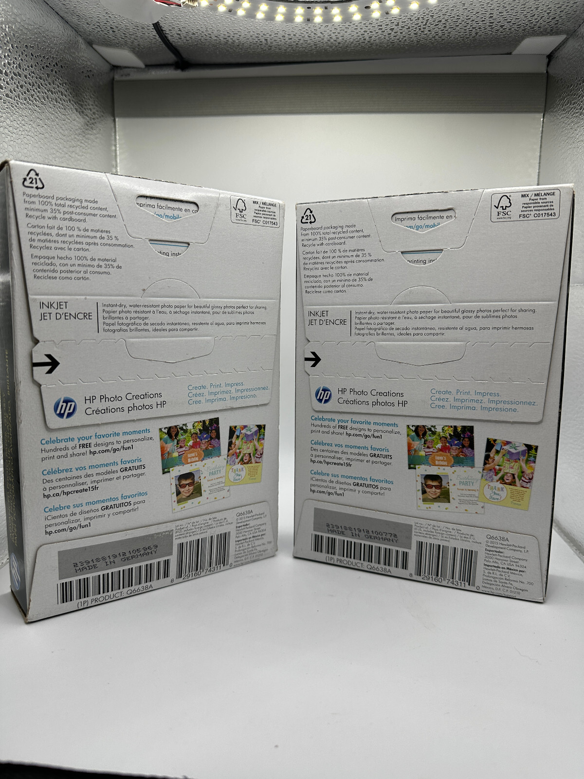 Hewlett Packard Q6638A GLOSSY PRINTER PAPER 4×6-100 Sheets each 200 Total