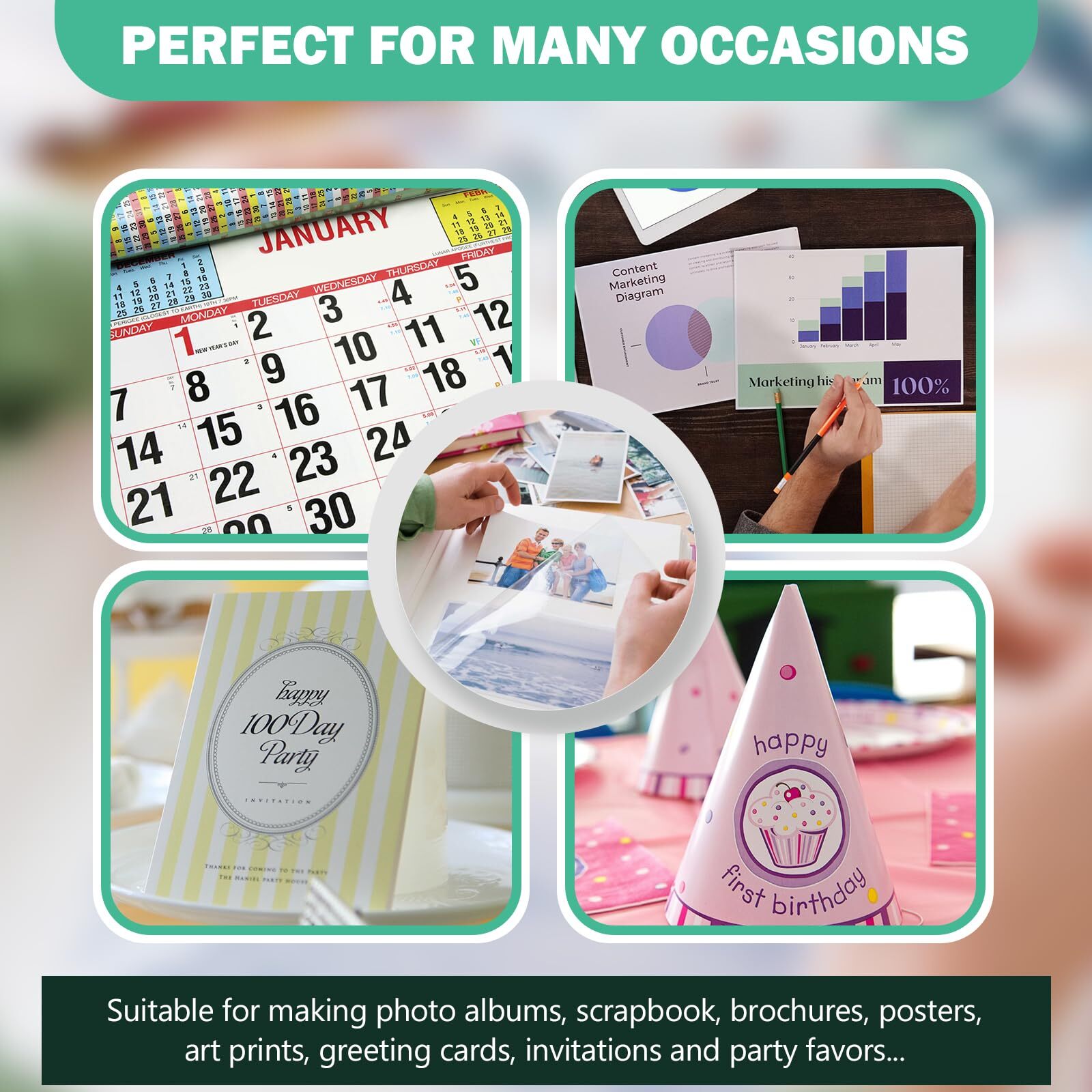 100 Pack 6×6 Glossy Photo Paper 52lb Square 200gsm Dye Inkjet Printer Set