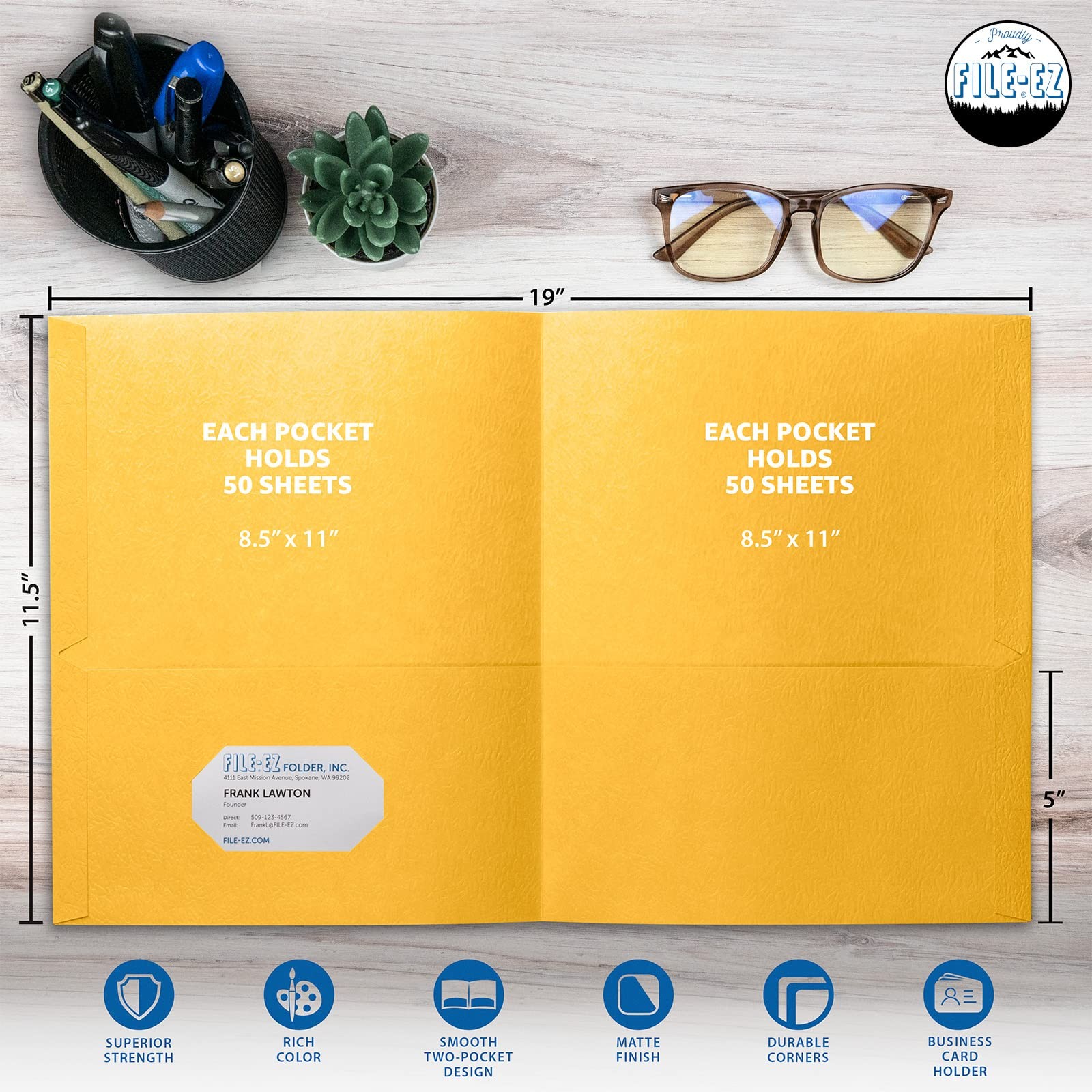 Two-Pocket Folders, 25-Pack, Textured Paper, Letter Size (EZ Yellow 25 Folders