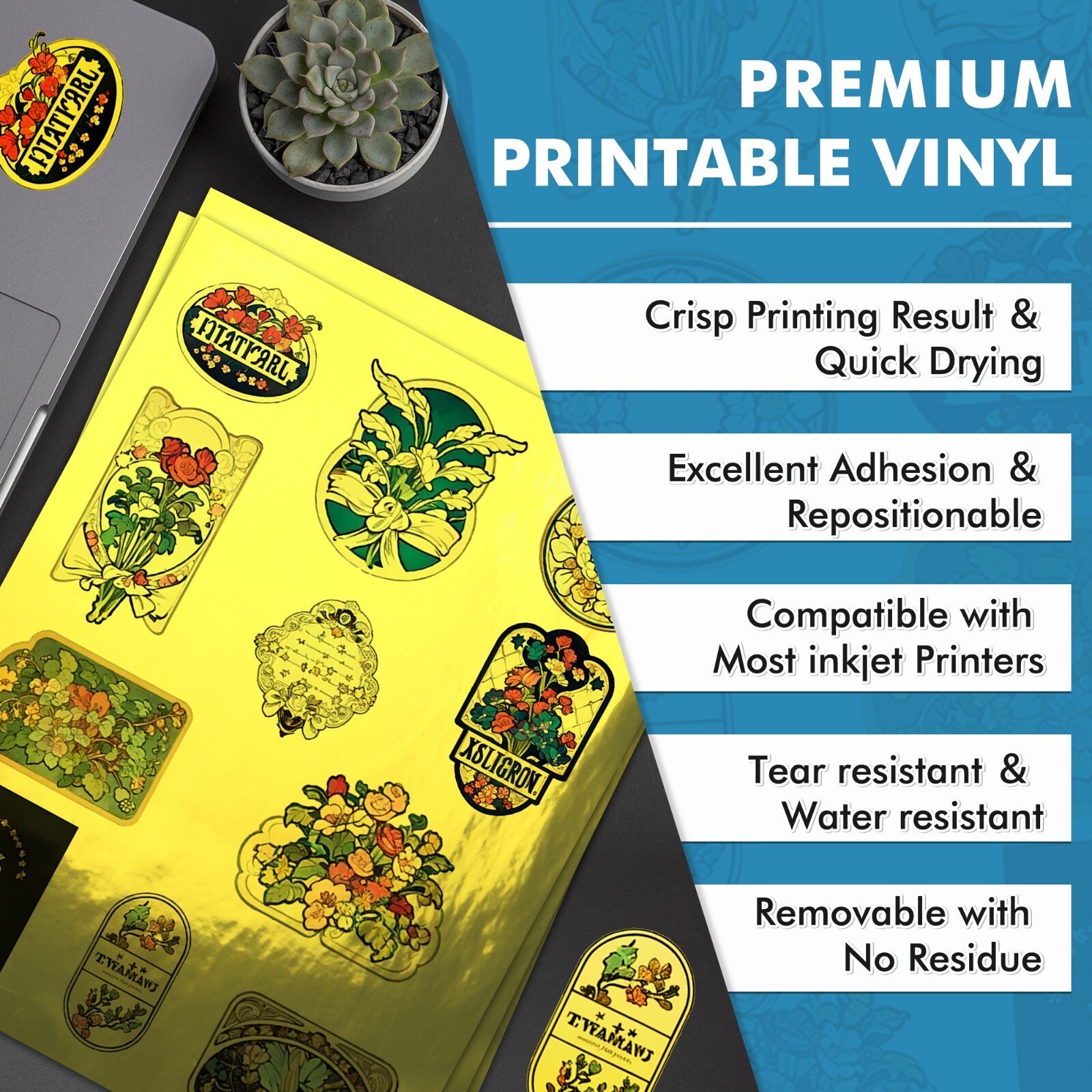 Koala Foil Gold Glossy Vinyl Sticker Paper Waterproof Inkjet + Laser Printers 20