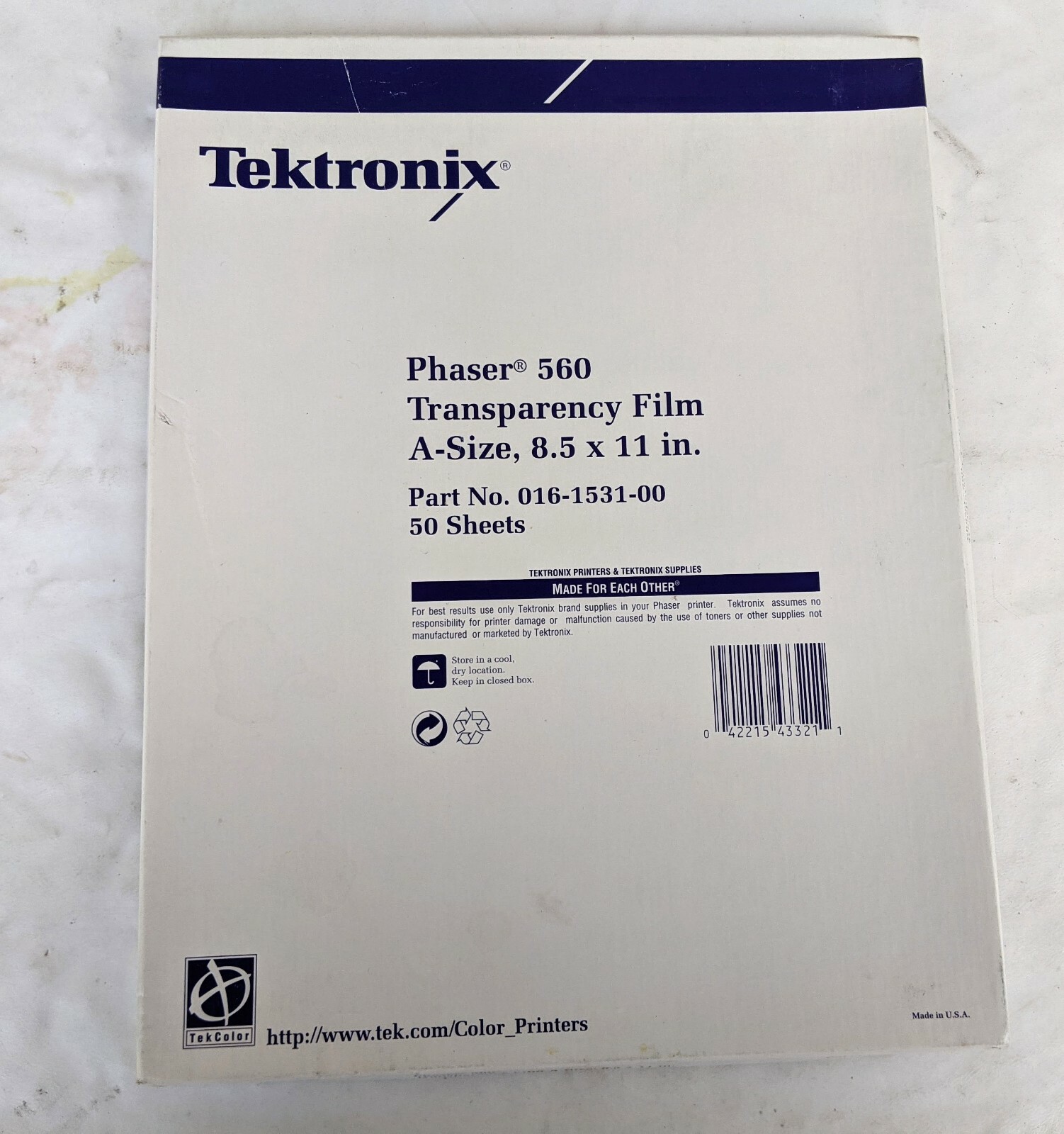 Tektronix Phaser 560 Transparency Film A Size 8.5 X 11 in 50 sheets 016-1531-00