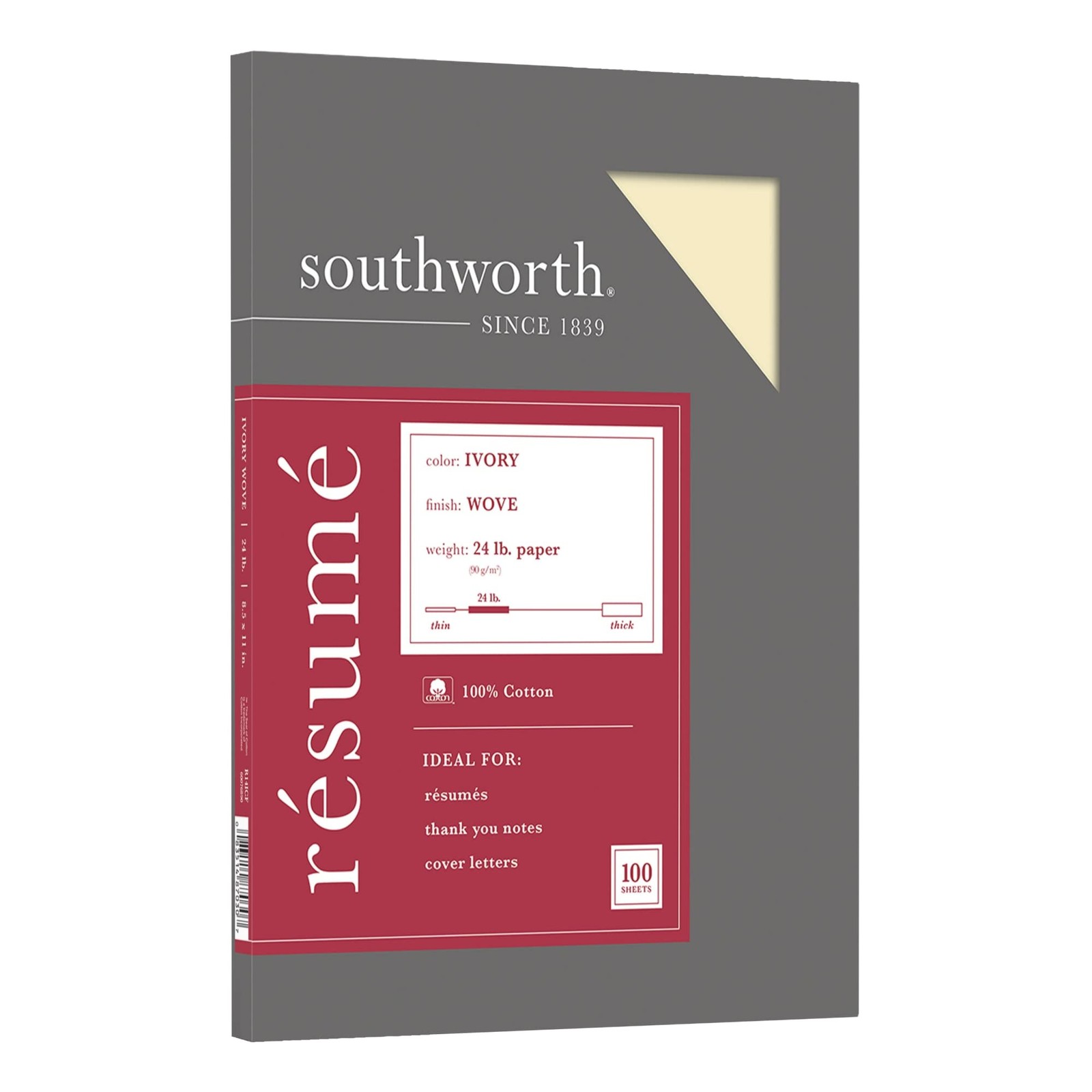 Southworth® 100% Cotton Résumé Paper, 8 1/2″ x 11″, 24 Lb, 100% Recycled, Ivo…