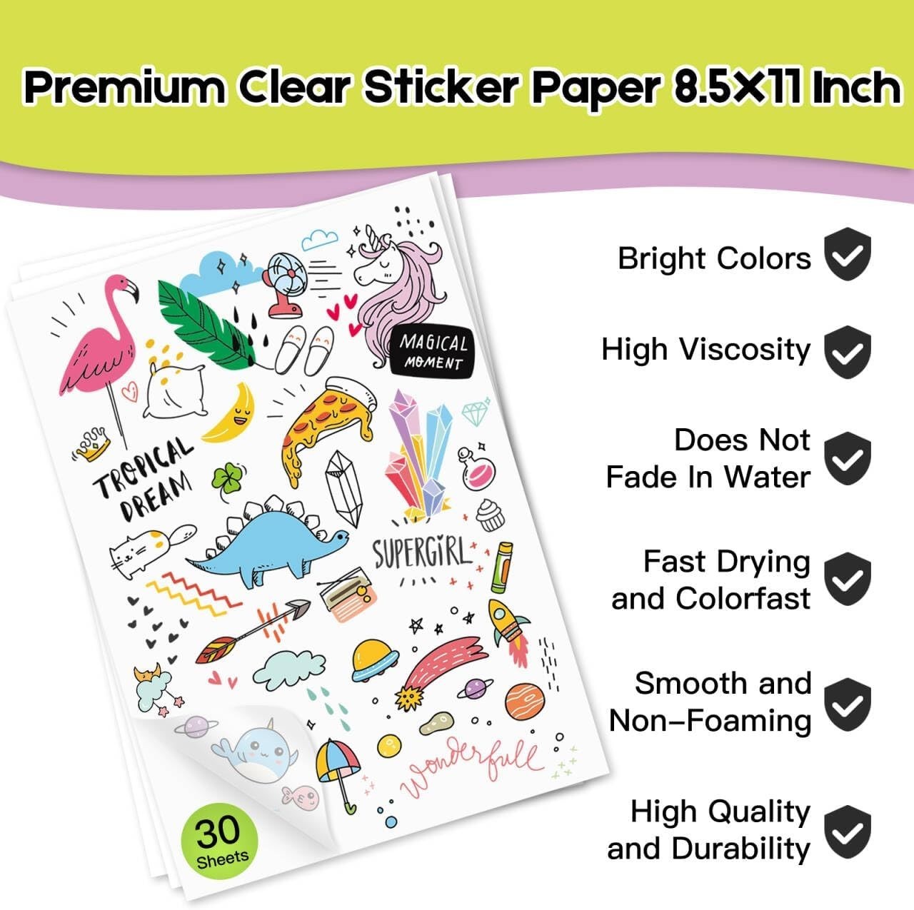 30 Sheets Printable Clear Vinyl Sticker Paper for Inkjet Printers 8.5×11 Inc…