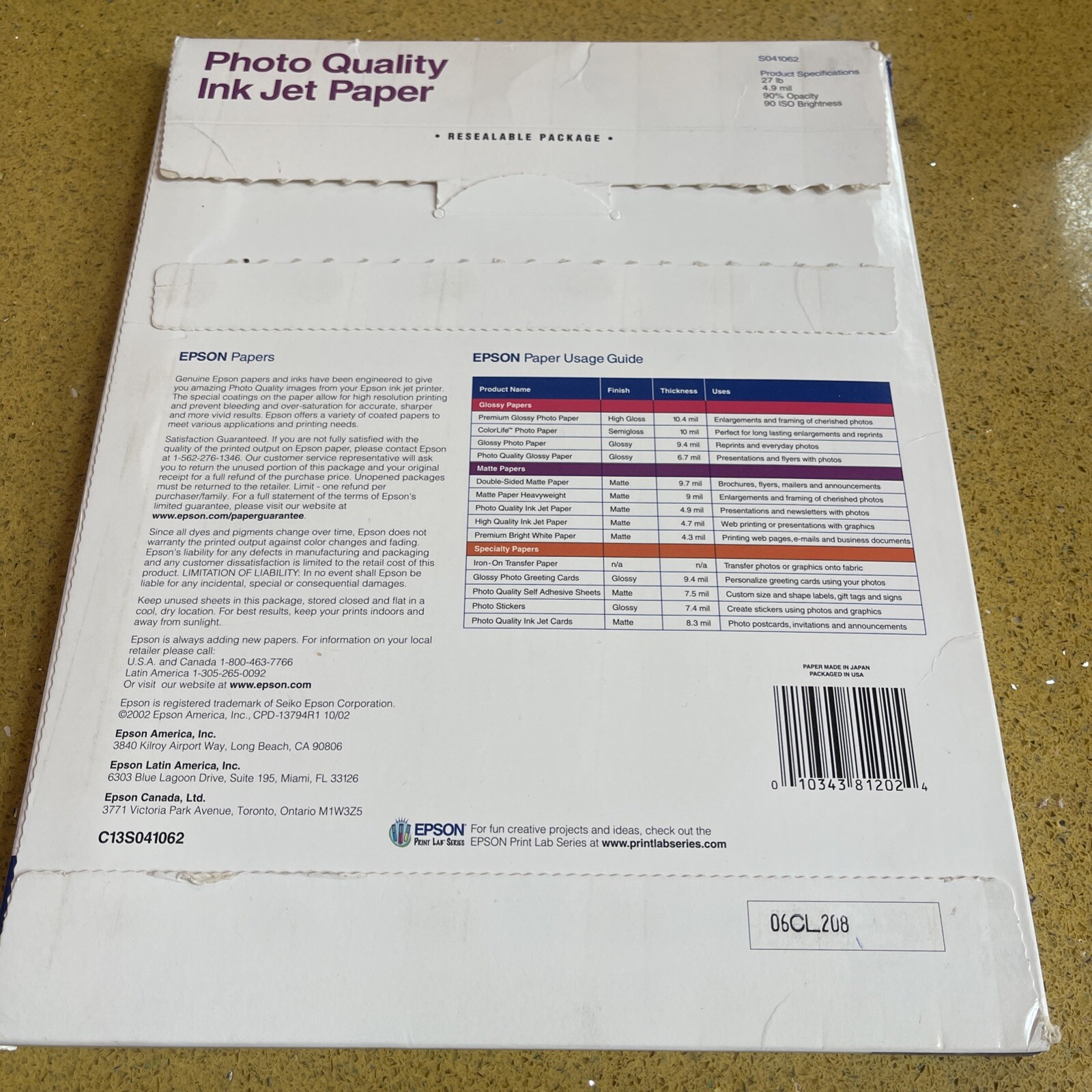 Epson Photo Quality Inkjet Paper, Matte 8-1/2″x11″ 100 Sheets