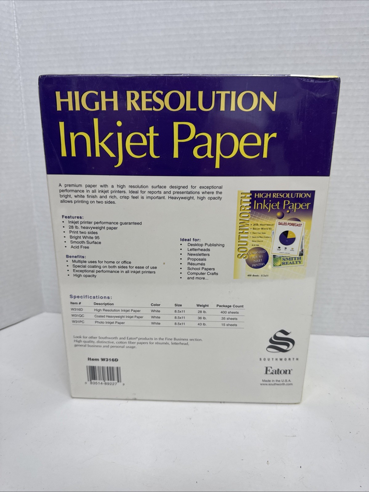 Southworth high resolution inkjet paper 28lb. bright white 95 400 Sheets Sealed