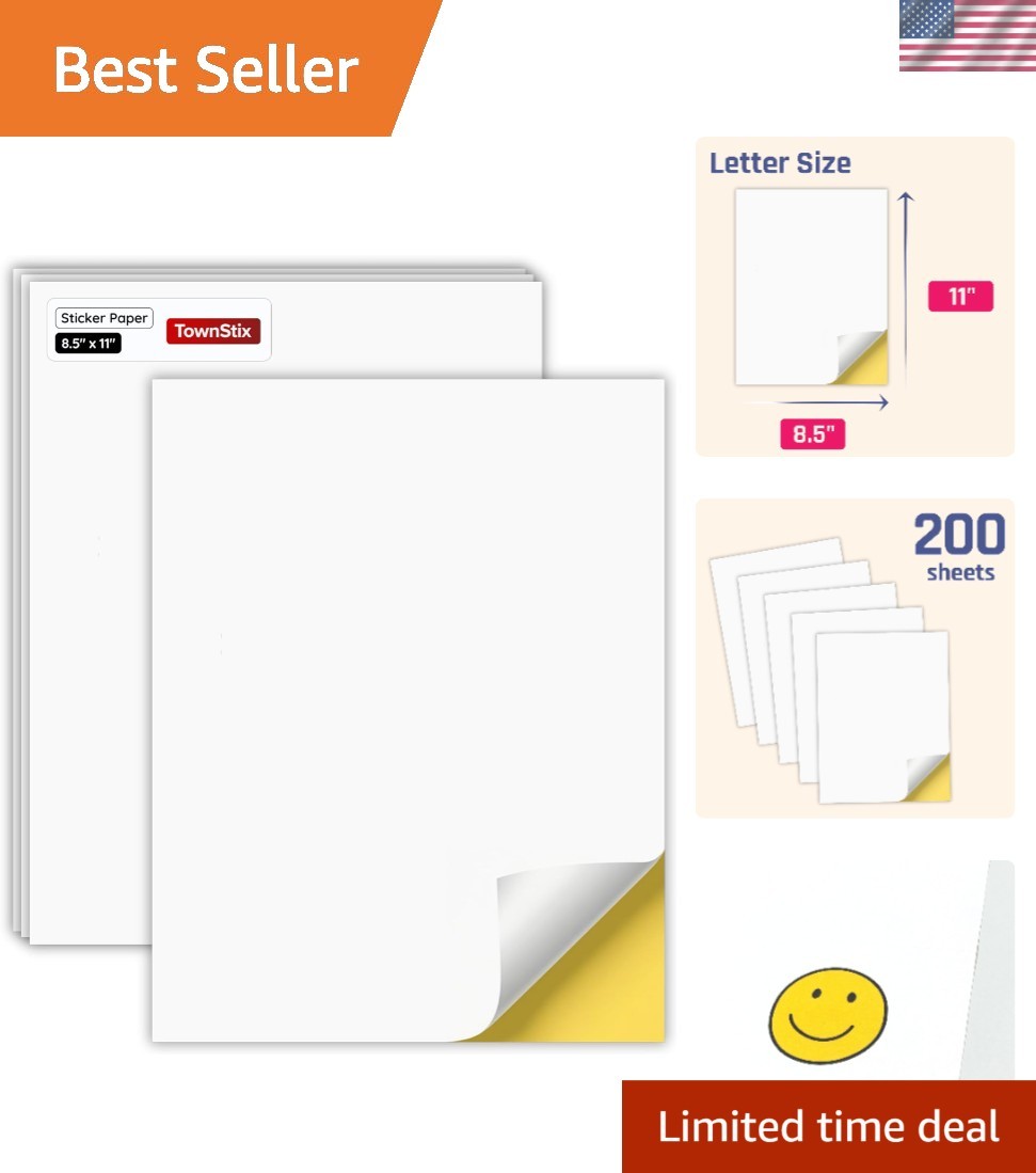 200 Sheets, Printable White Sticker Paper, Laser/Inkjet Printing – Matte, Let…