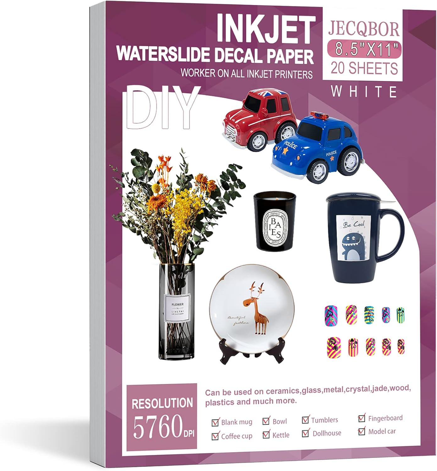 20 Sheets Waterslide sticker Paper Inkjet White 8.5×11 for Tumblers DIY