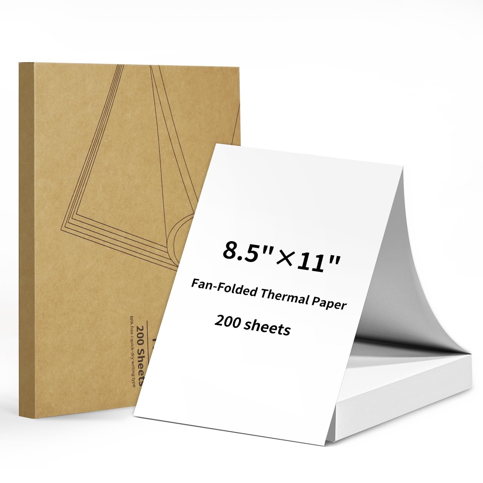 Thermal Printer Paper 8.5×11″ US Letter, Quick-Dry Fan-Folded, 200 Sheets