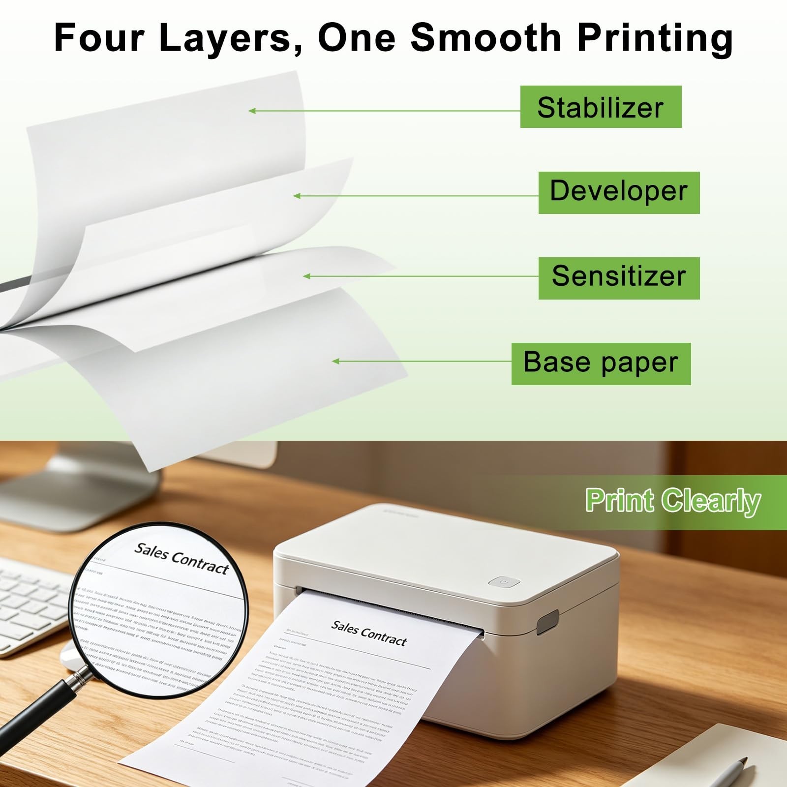 8.5×11 A4 Thermal Printer Paper – BPA-Free, Continuous Folded, 300 Sheets, Compa