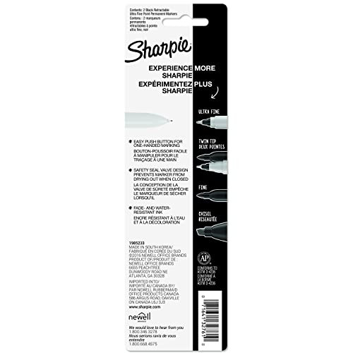 Retractable Permanent Markers, Ultra Fine Point, Black, 2 Count