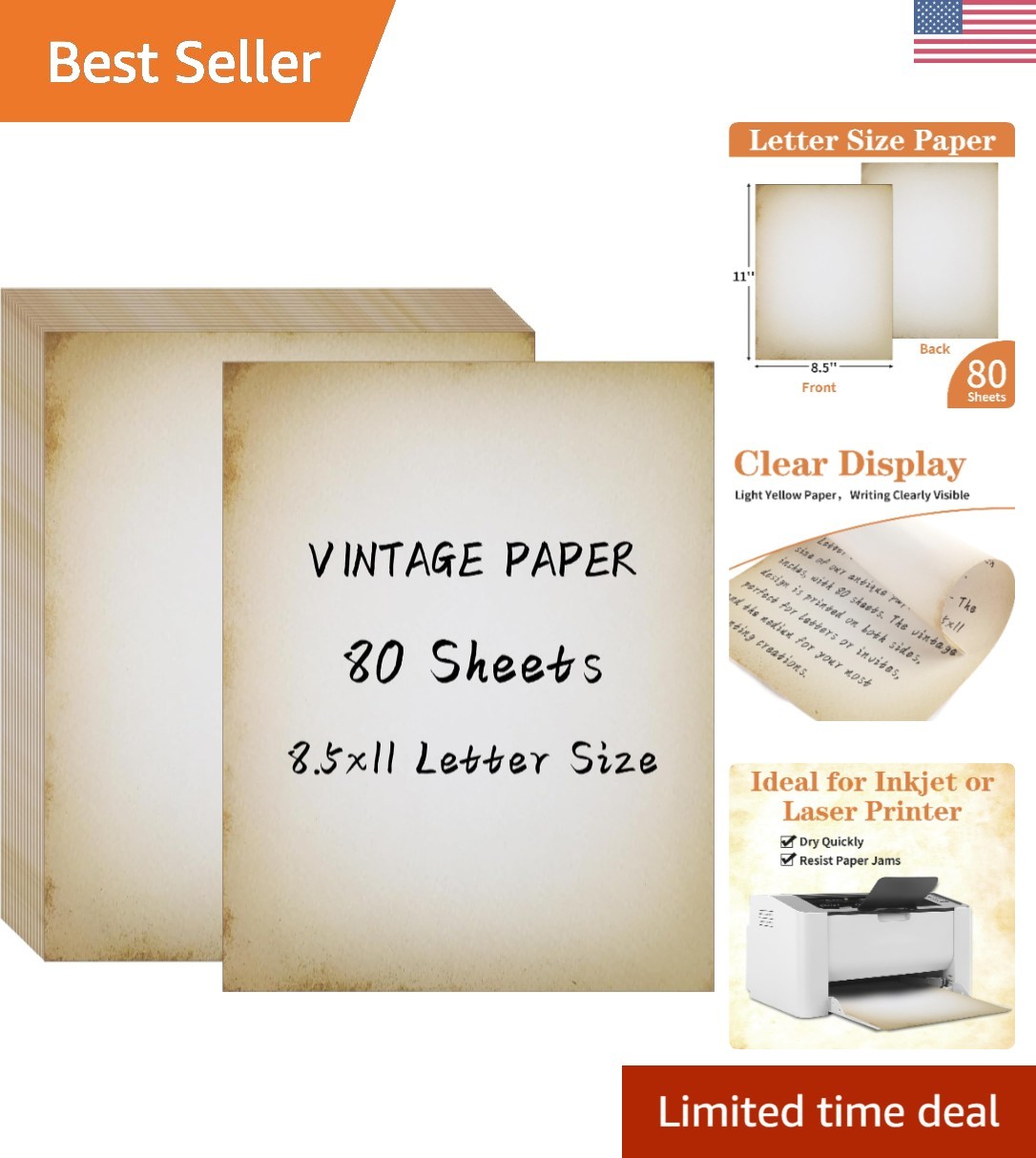 Double-Sided Antique Parchment Paper: 80 Letter Size Sheets for Creative Crafts