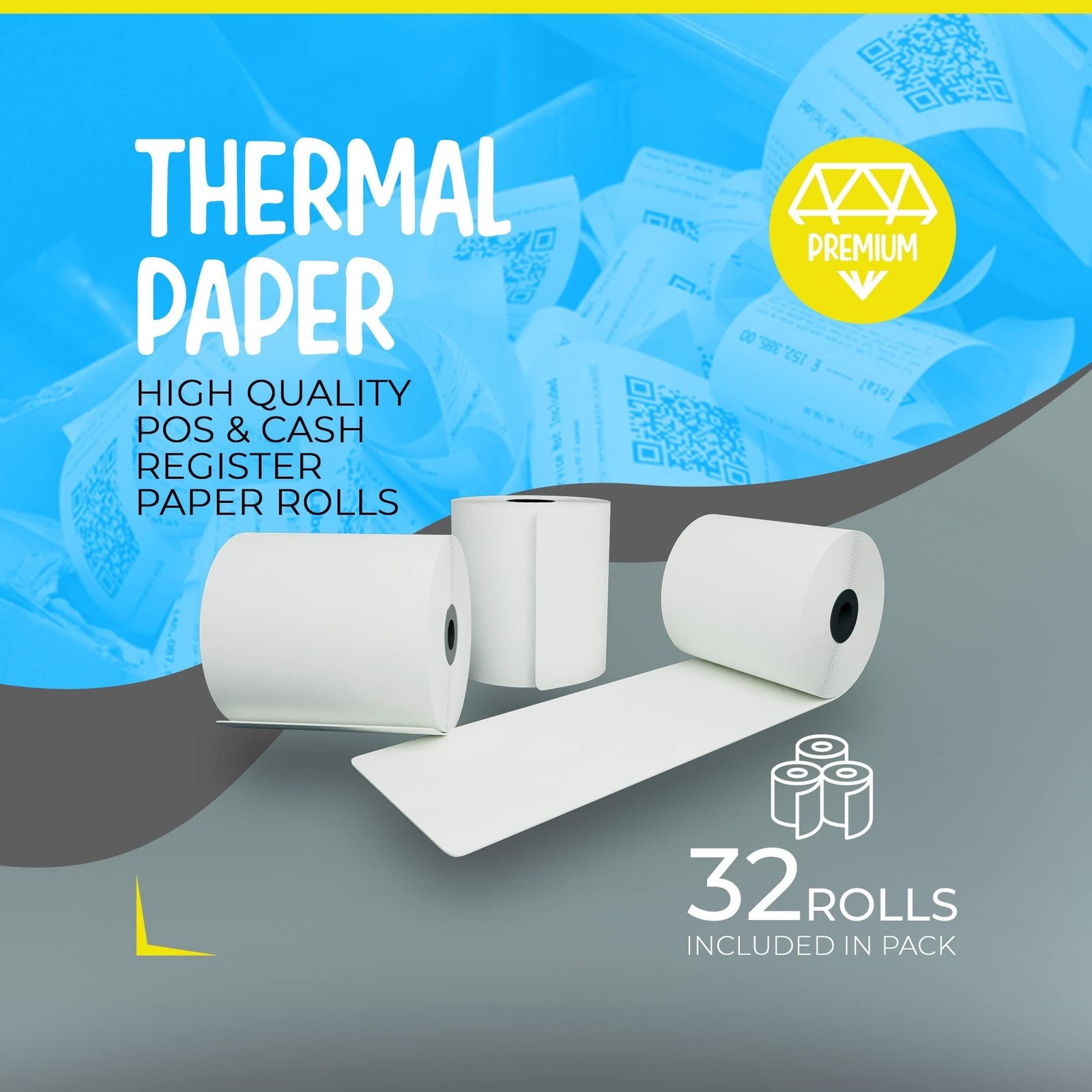 FHS Retail Thermal Cash Register POS Paper Rolls 3 1/8″ x 230′ 32 Pack, White