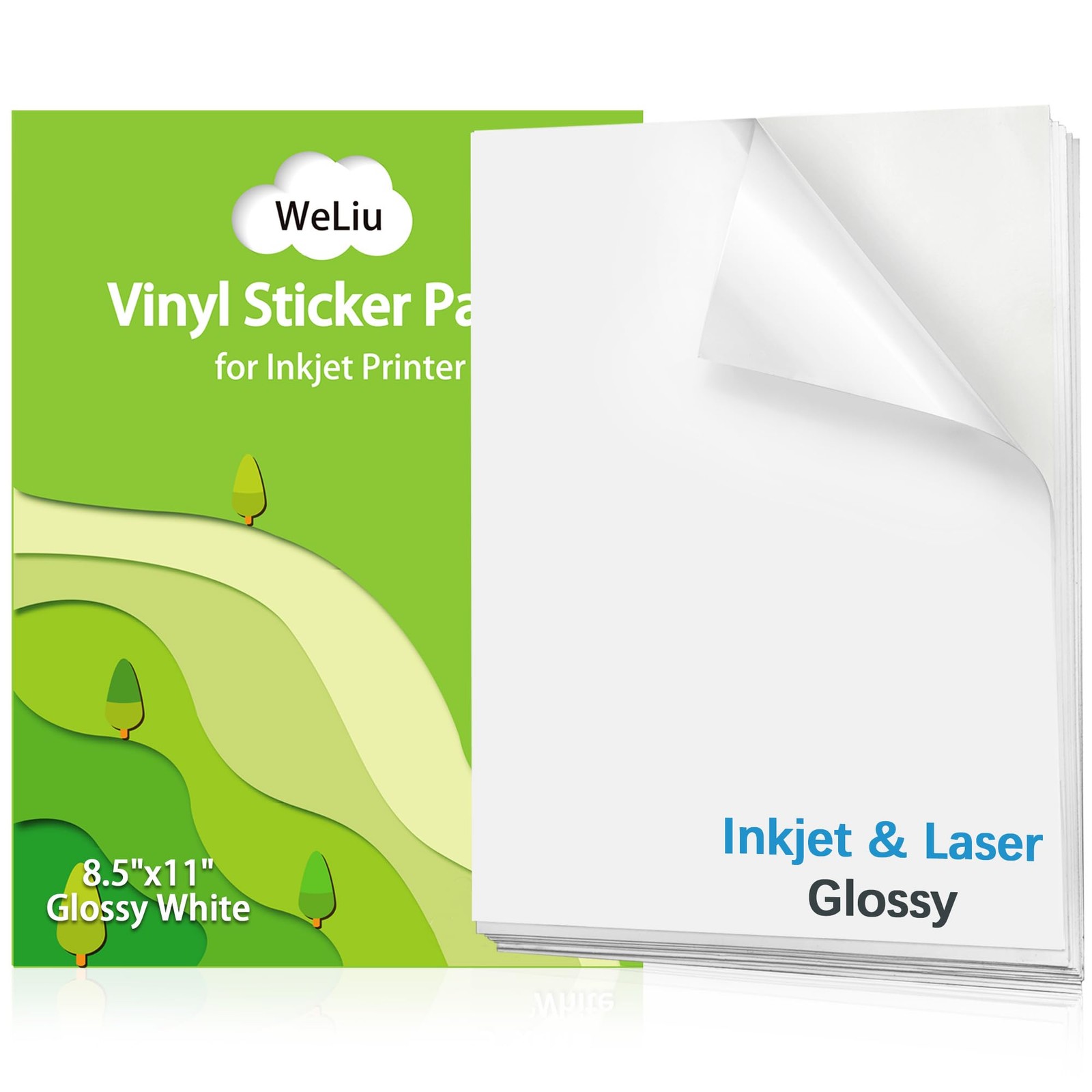 Weliu Glossy Printable Vinyl Sticker Paper for Printer – 21 Sheets