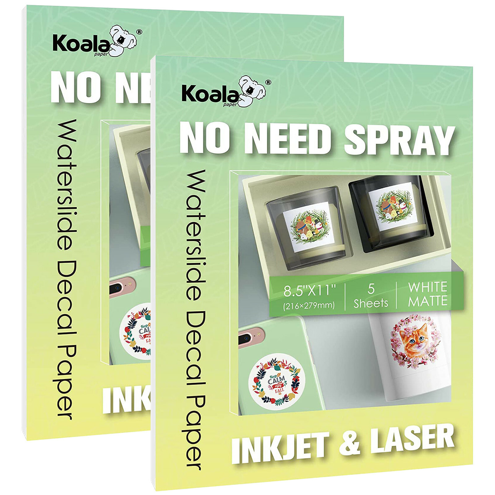 10 Sheets KOALA Matte White Waterslide Decal Transfer Paper for INKJET & LASER