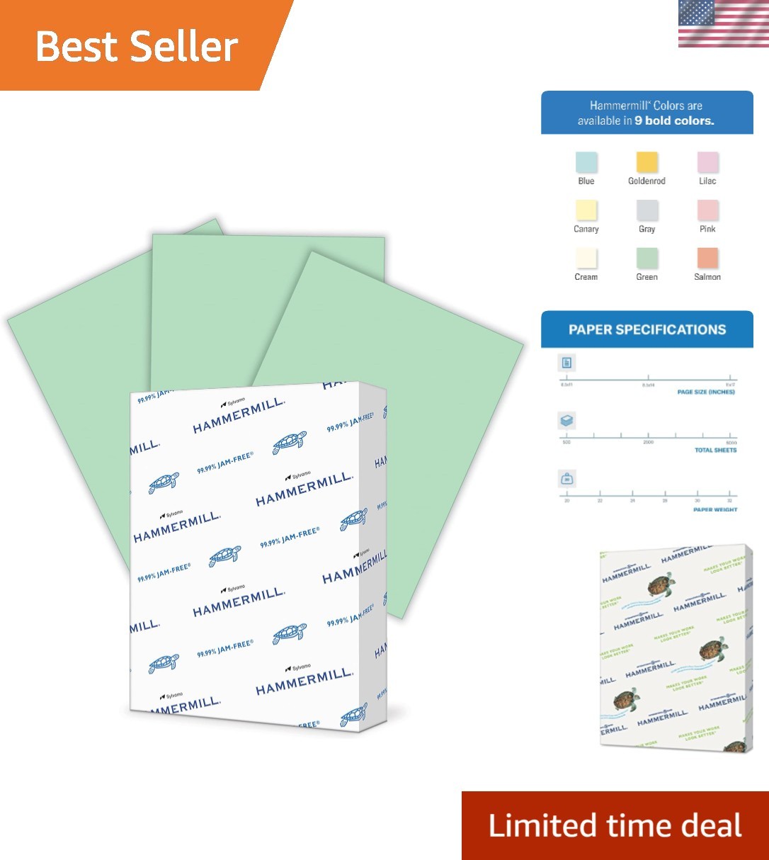 Colored Paper 20 lb Green, 500 Sheets, 8.5 x 11 – Perfect for Projects & Print