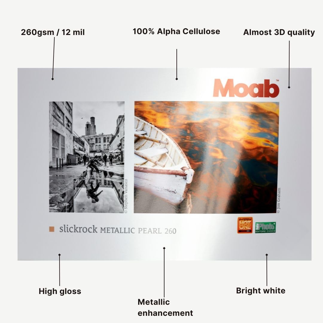 Moab Slickrock Metallic Pearl 260 Fine Art Archival Inkjet Paper, Glossy White,