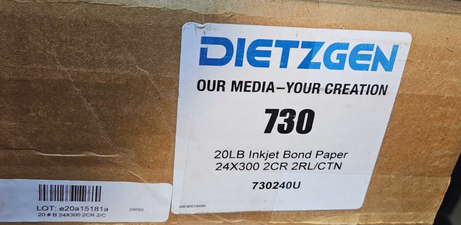 Dietzgen 2 Rolls 24” X 300′ 20lb Inkjet Bond Plotter Paper 730240U SEALED