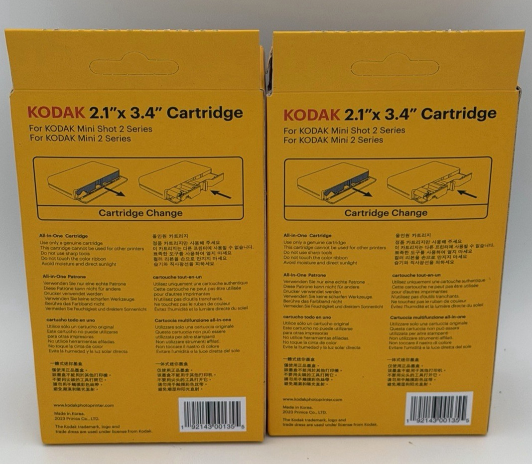 2 Kodak 2.1×3.4″ 30 Sheet Each Cartrdge Mini Shot 2 New ICRG-230 60 Sheets Total