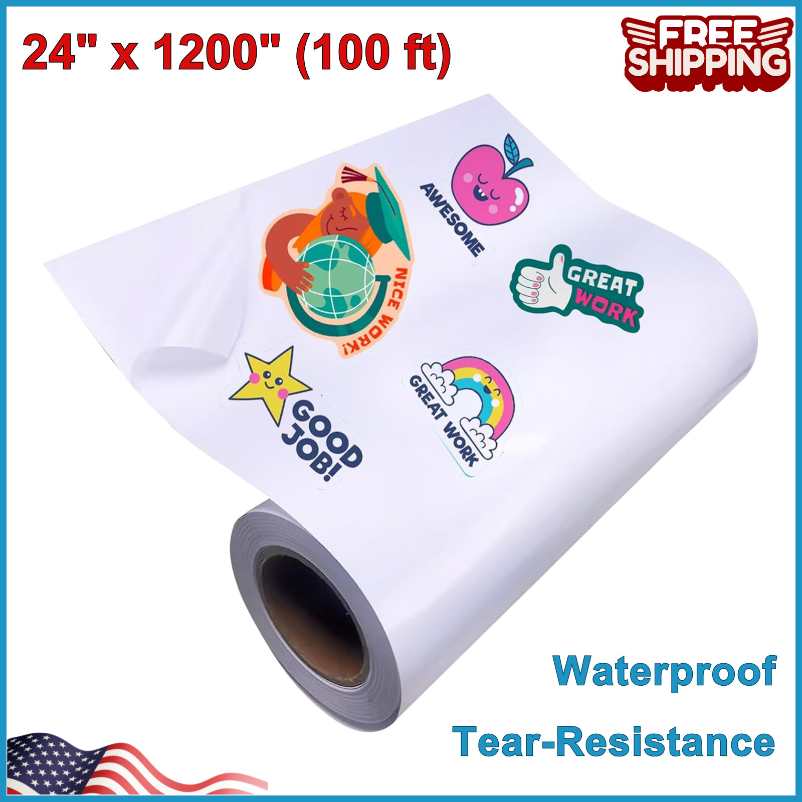 Printable Waterproof Vinyl Sticker Paper Roll 24″ x 1200″ For Inkjet Printer