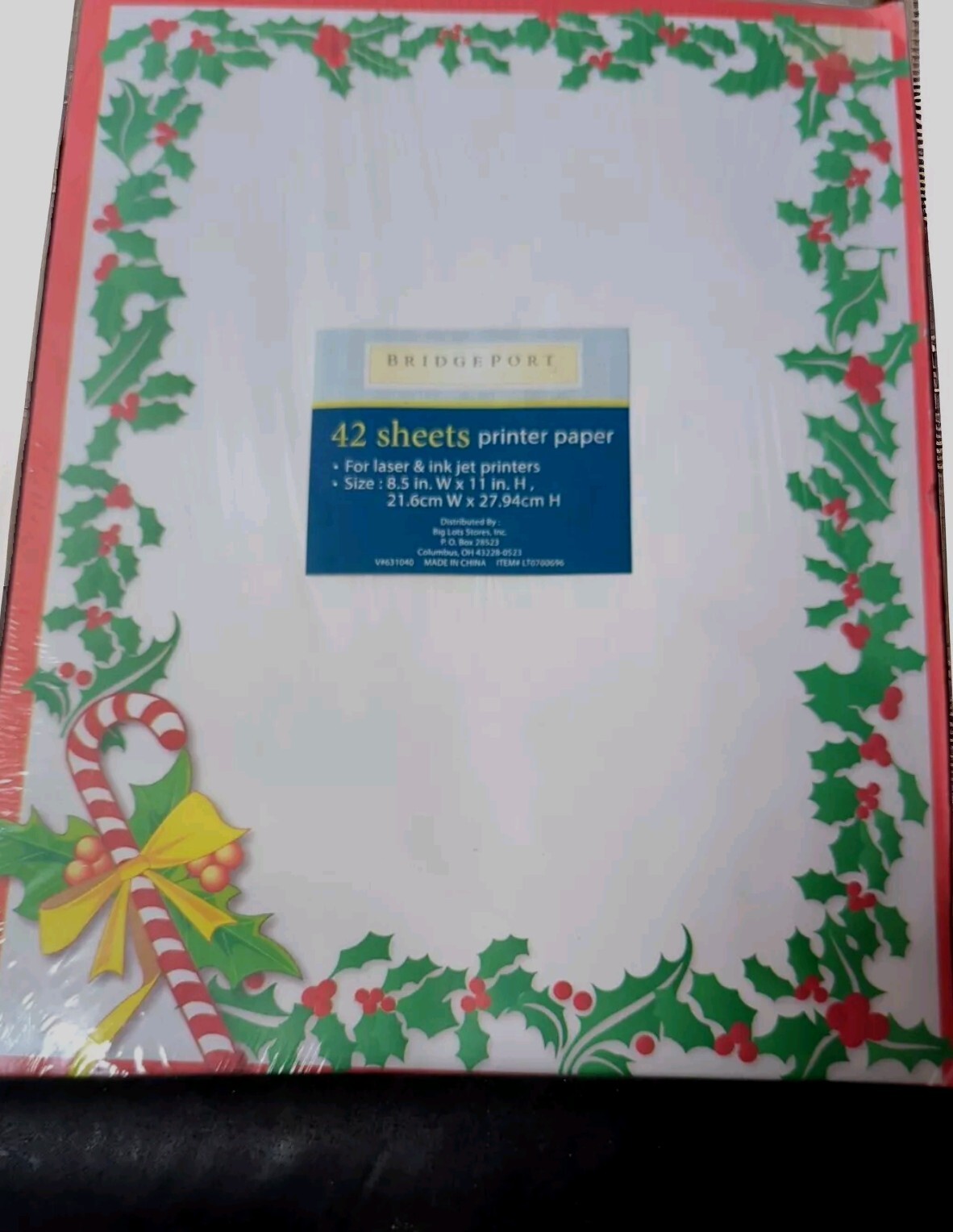 One Pkg Bridgeport Holly&Ivy Border Candy Cane Christmas Computer Paper