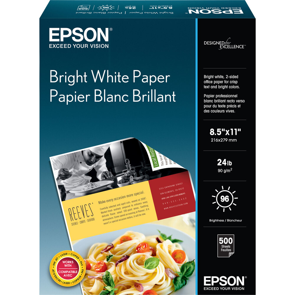 Epson Bright White Pro Paper, 24 lb, 8.5″ x 11″, 500/Pack