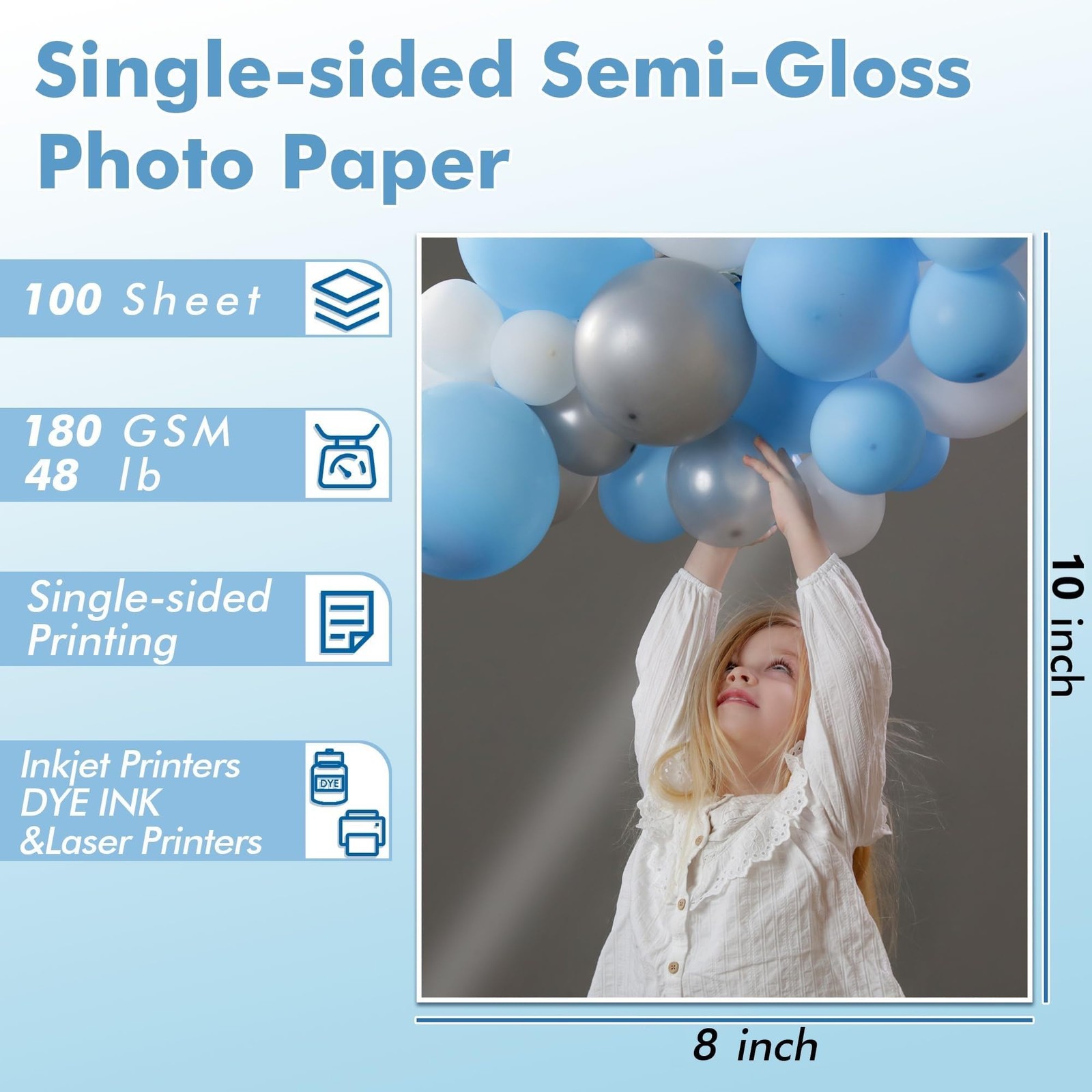 100 Sheets Koala SemiGloss Photo Paper Inkjet Laser Dye Ink 48LB 8×10 Inch