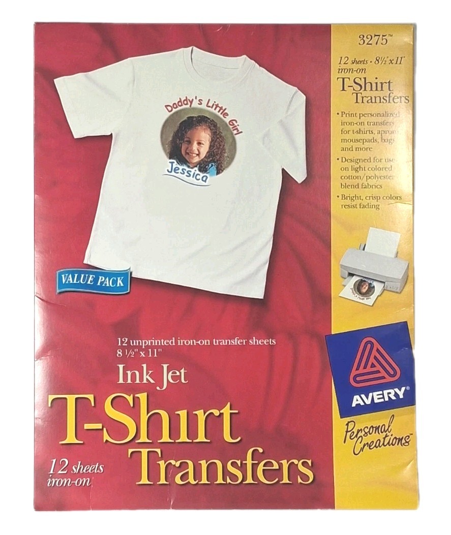 Avery Inkjet T-shirt Transfers iron-on 3275 8.5″ x 11″ – 12 Sheets open Box NEW