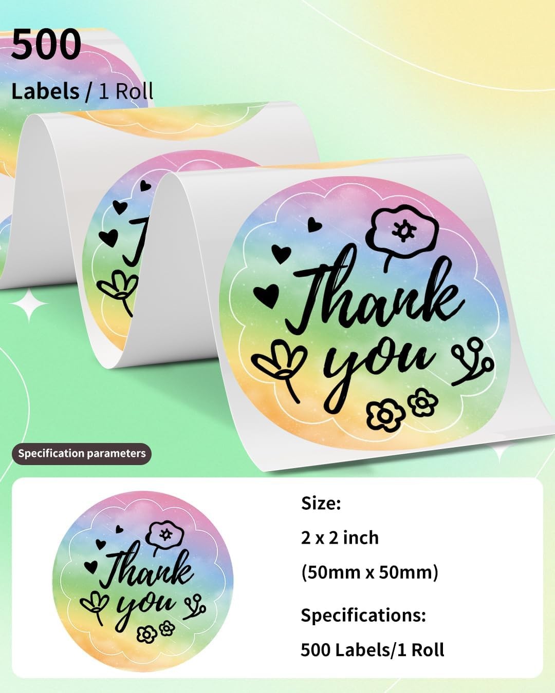 Phomemo 2″ Rainbow Color Thermal Label for Shipping Label Printer 500 Label/Roll