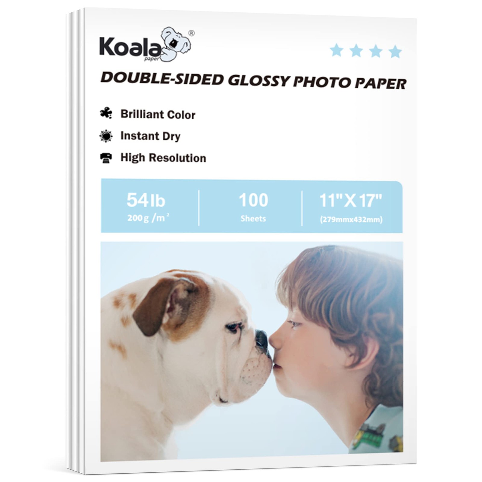 Koala Double Sided Inkjet Glossy Photo Paper 11X17 Inches Thick 54lb 100 Sheets
