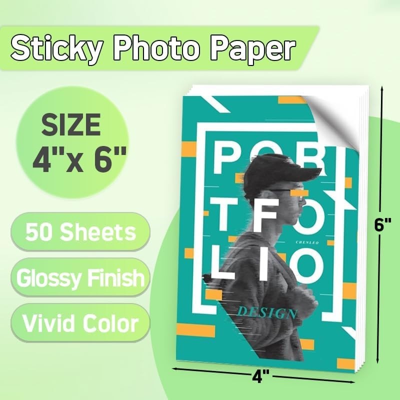 50 Sheets of Glossy Sticker Paper 4×6 Inches – Self-Adhesive, Quick-Dry