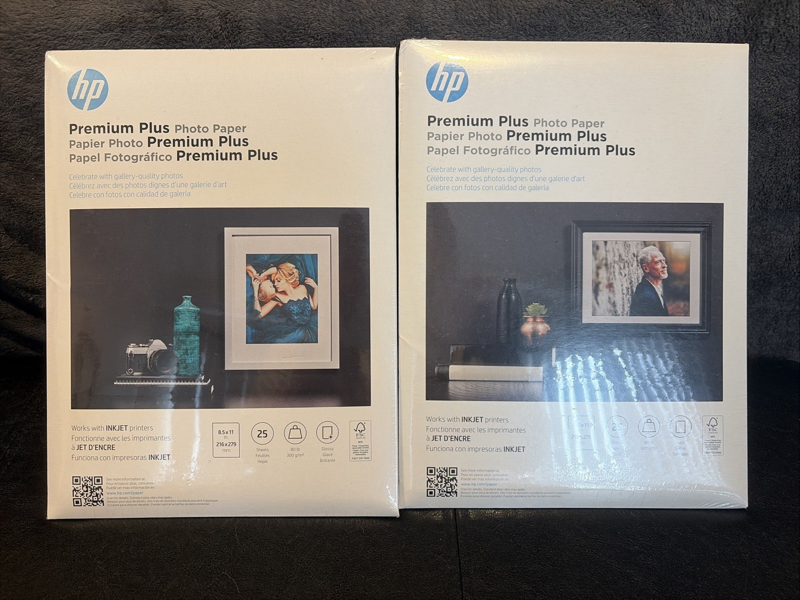 2 Genuine HP Premium Plus Photo Paper, 80 lbs Soft-Gloss 8-1/2 x 11, 25ct ea NEW