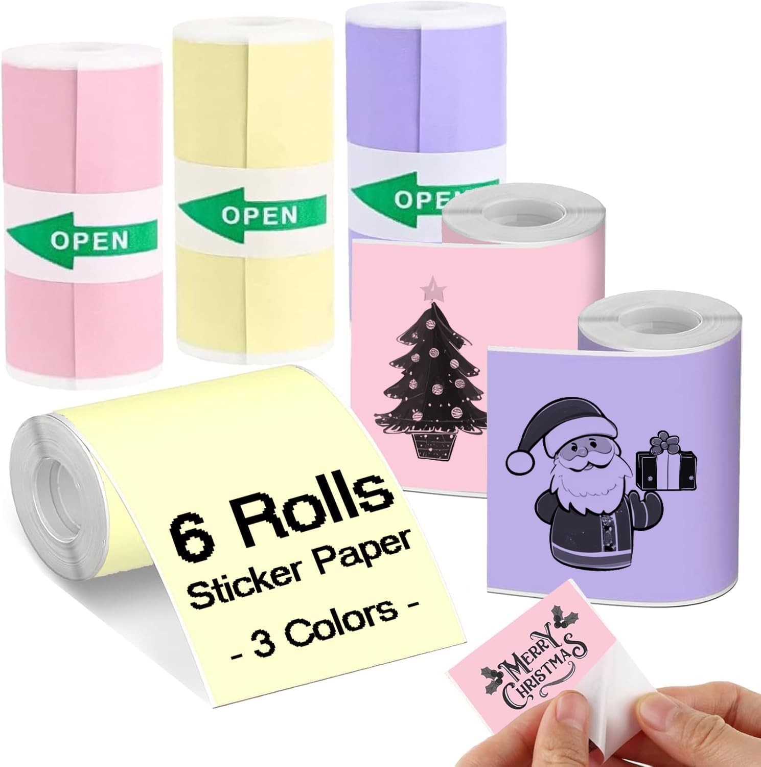 6 Rolls Colored Thermal Printer Paper – Self-Adhesive for DIY Crafts & Labeling