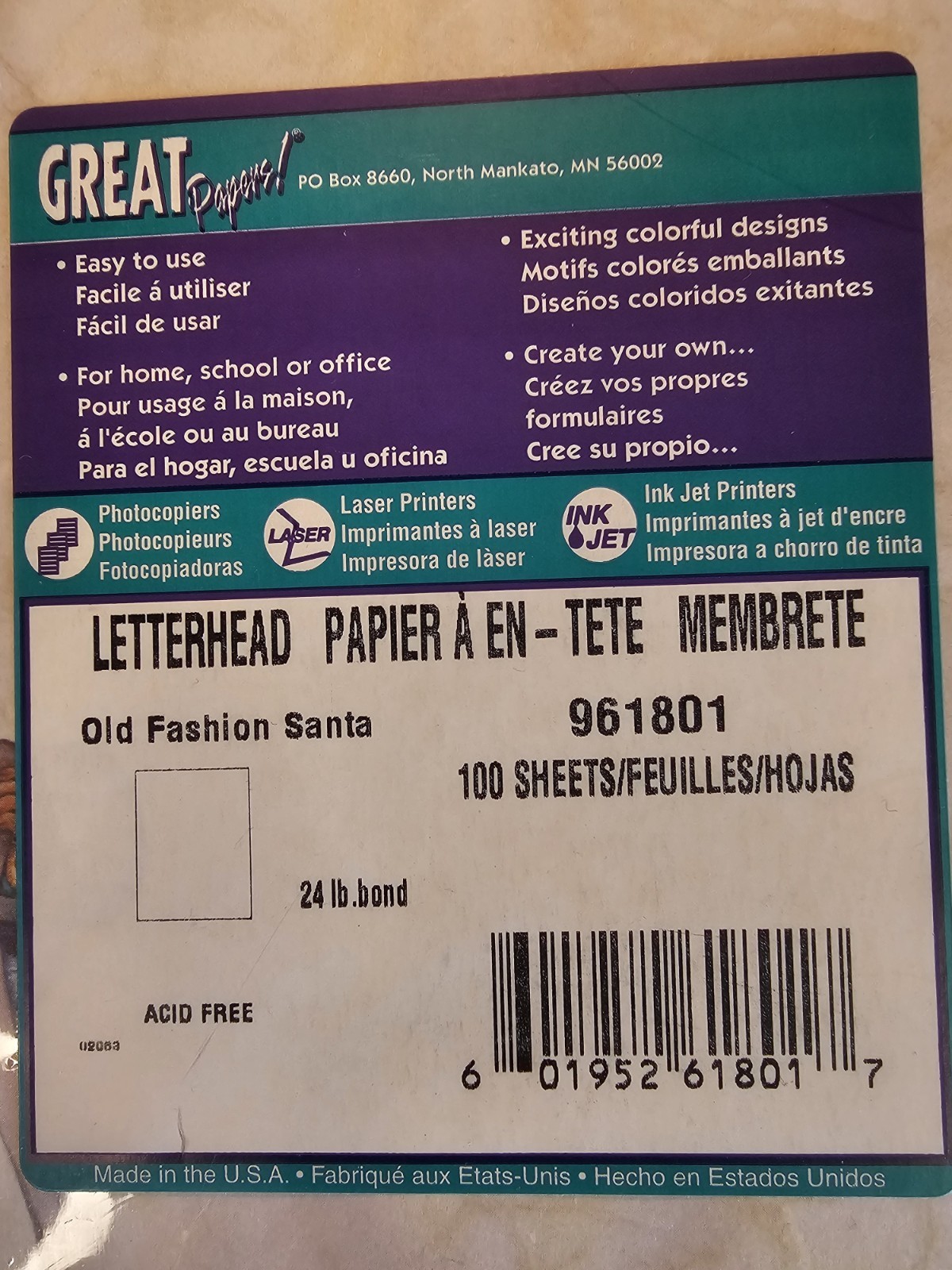 Great Papers! Santa Claus Computer Printer Paper Christmas Stationery*New