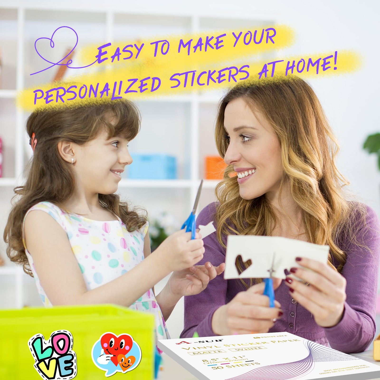 Premium Printable Vinyl Sticker Paper for Inkjet Printers, 50 Sheets Matte Wh