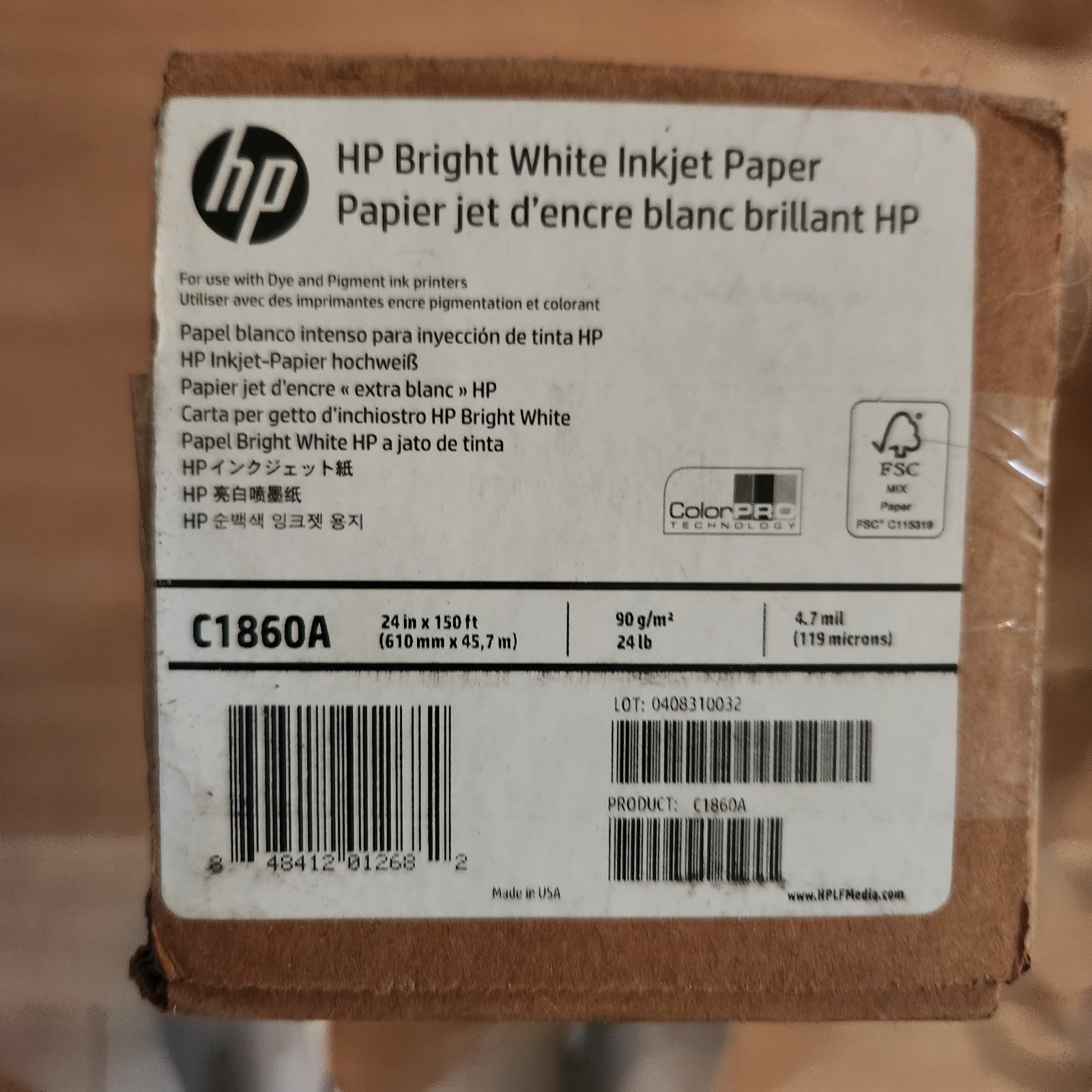 HP Bright White Inkjet Paper C1860A 24in x 150ft