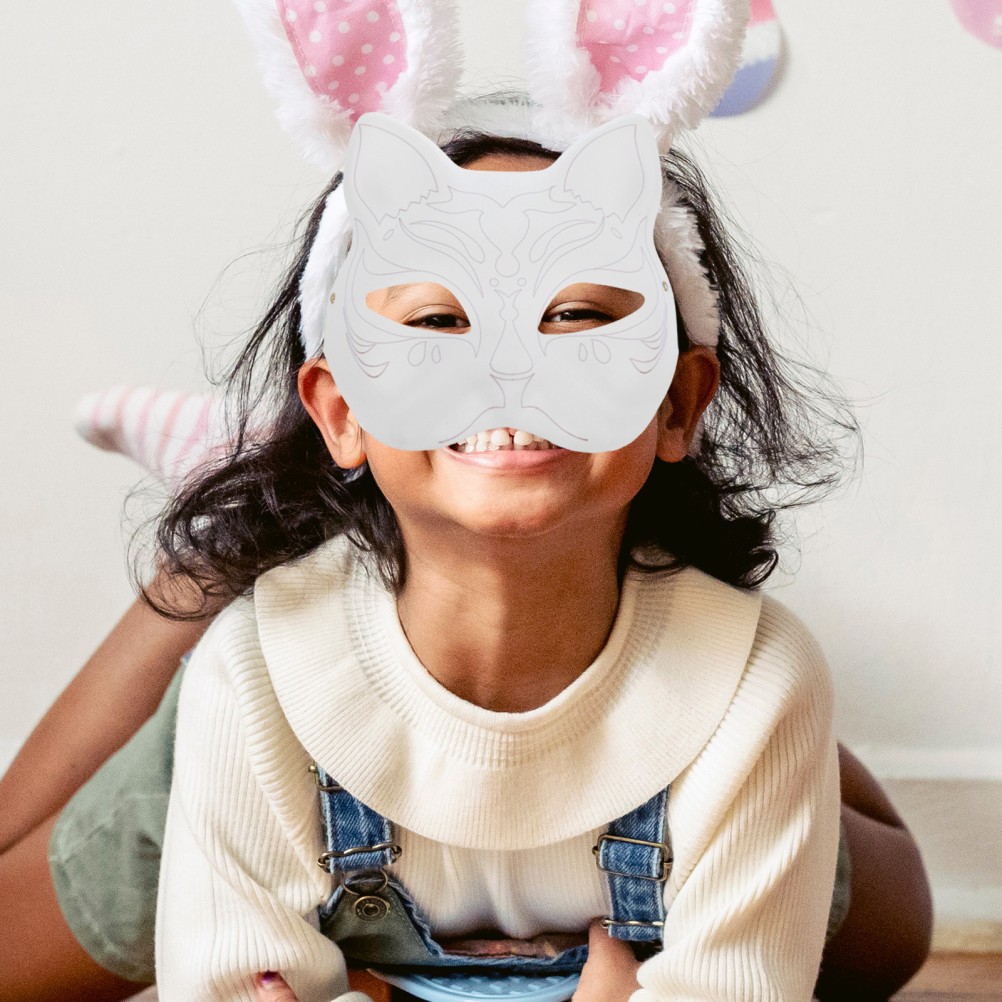 Reusable Cat Face DIY Mask White Paper Blank Mask for Party Decoration