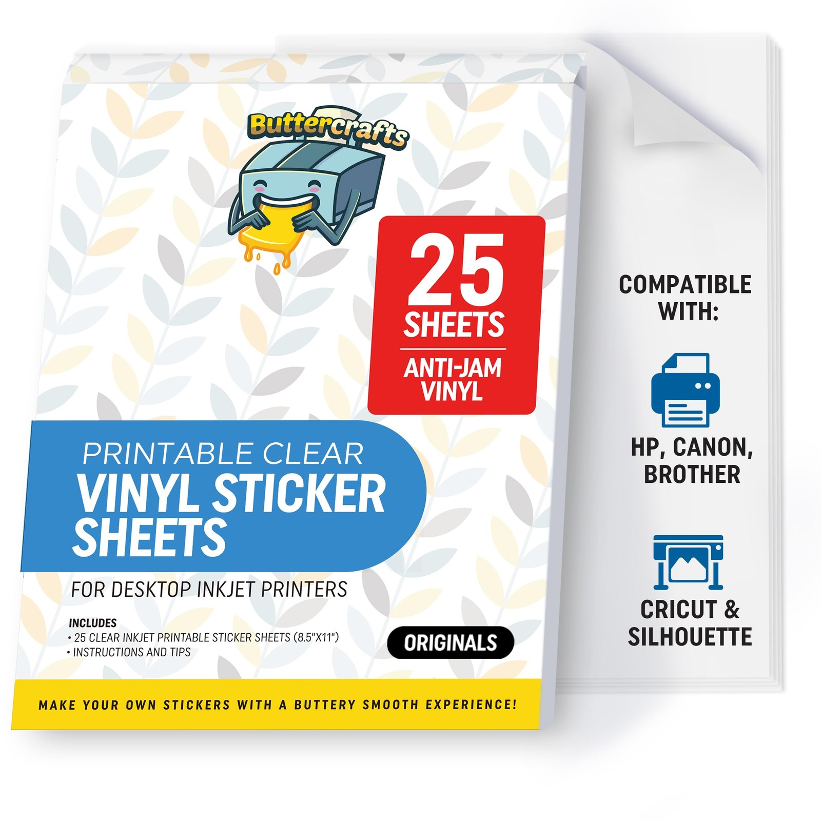 Clear Printable Vinyl Sticker Paper Waterproof 25 Sheets 8.5″x11″, Inkjet Pri…
