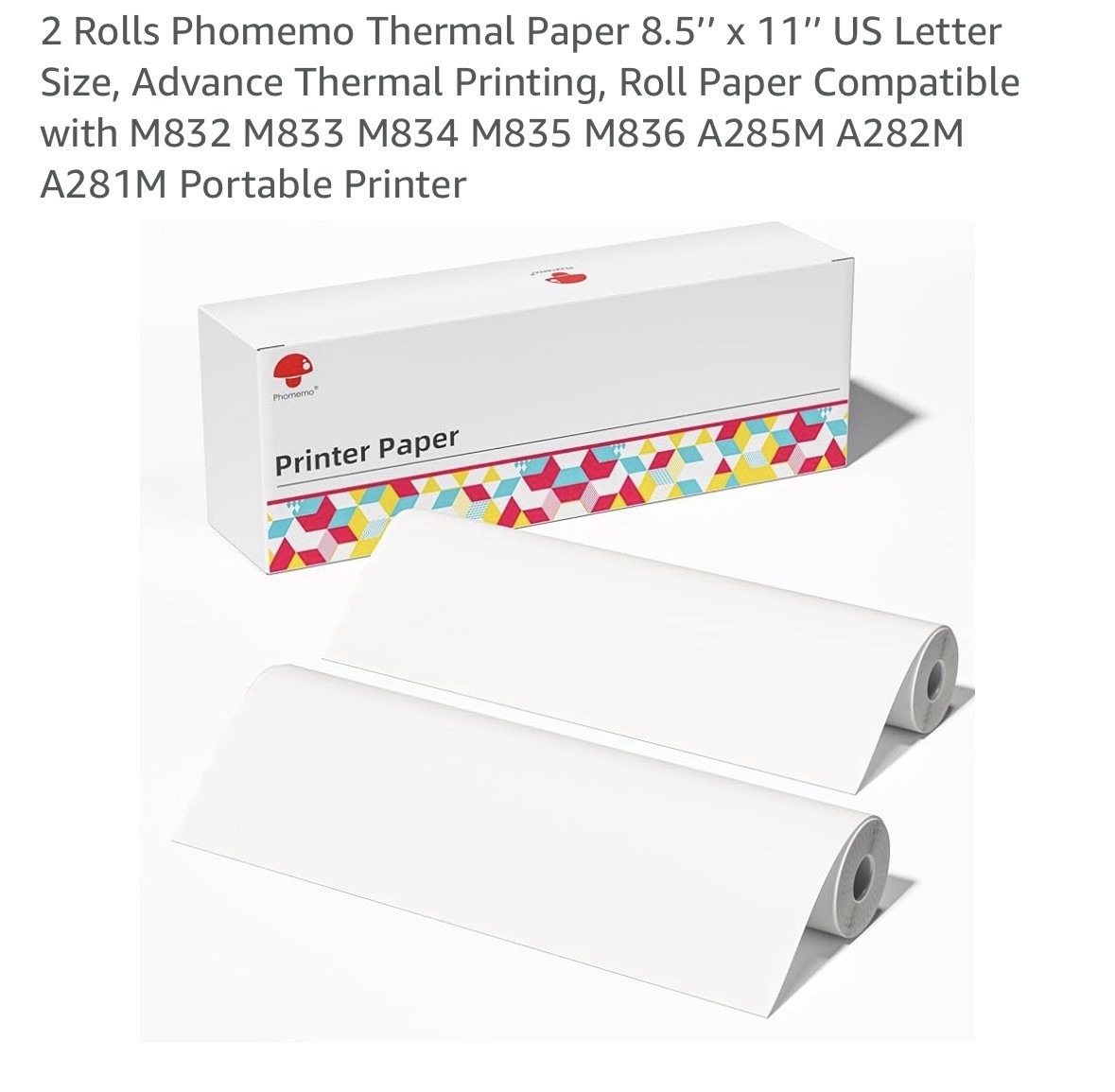 2 Rolls Phomemo Thermal Paper 8.5’’ x 11’’ US Letter Size, Advance. Thermal.